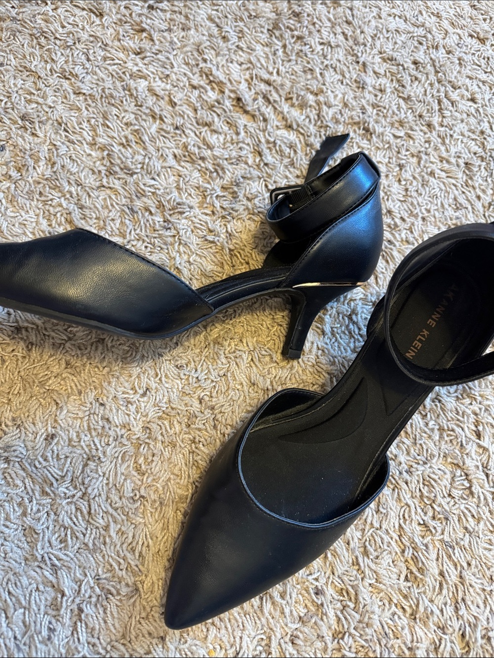 Anne Klein iflex Black Pointed-Toe Ankle Strap Kitty Heels